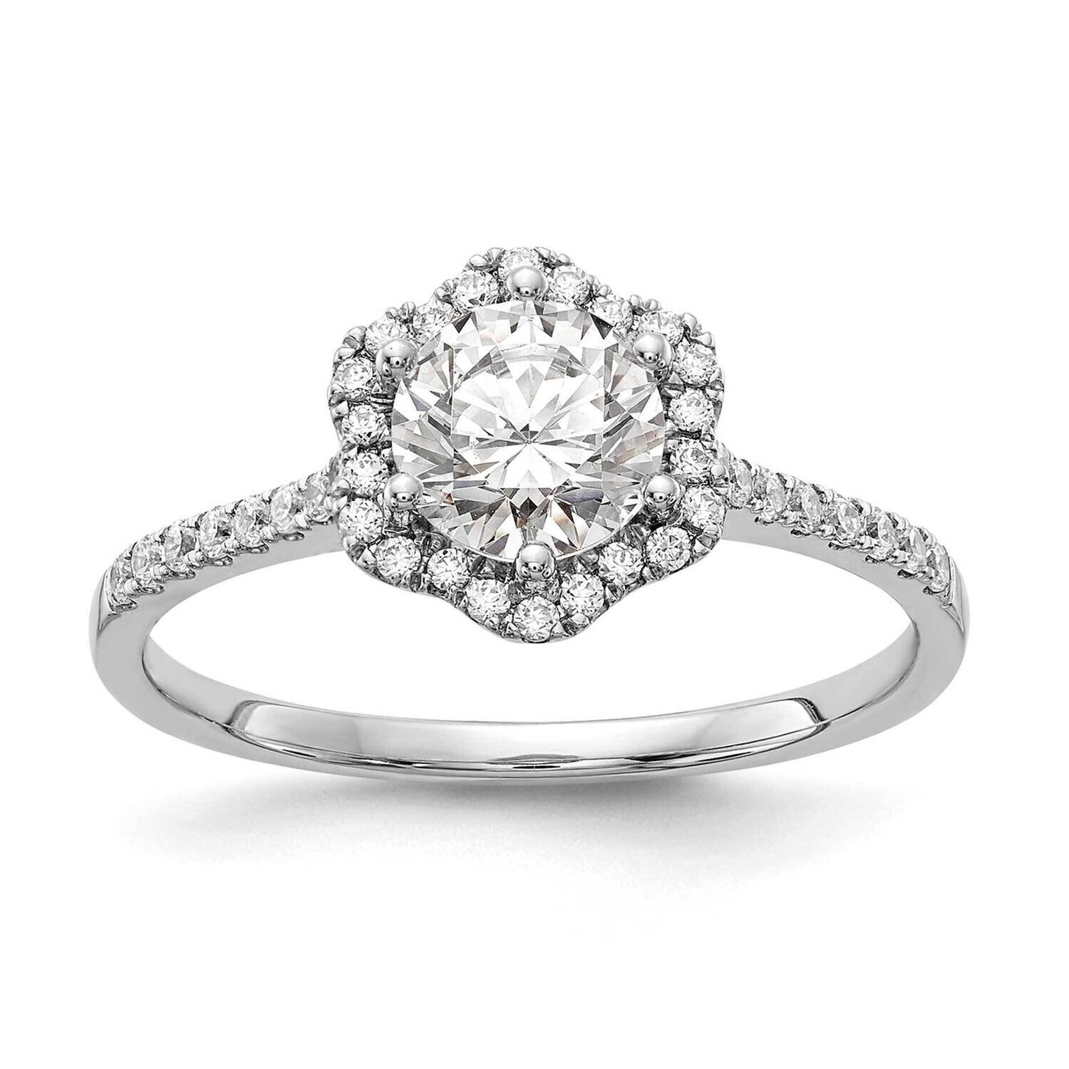 Hexagon Halo Holds 3/4 Carat 6.00mm Round Center 1/4 Carat Diamond Semi-Mount Engagement Ring 14k W…