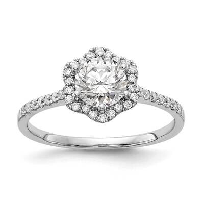 Hexagon Halo Holds 3/4 Carat 6.00mm Round Center 1/4 Carat Diamond Semi-Mount Engagement Ring 14k W…