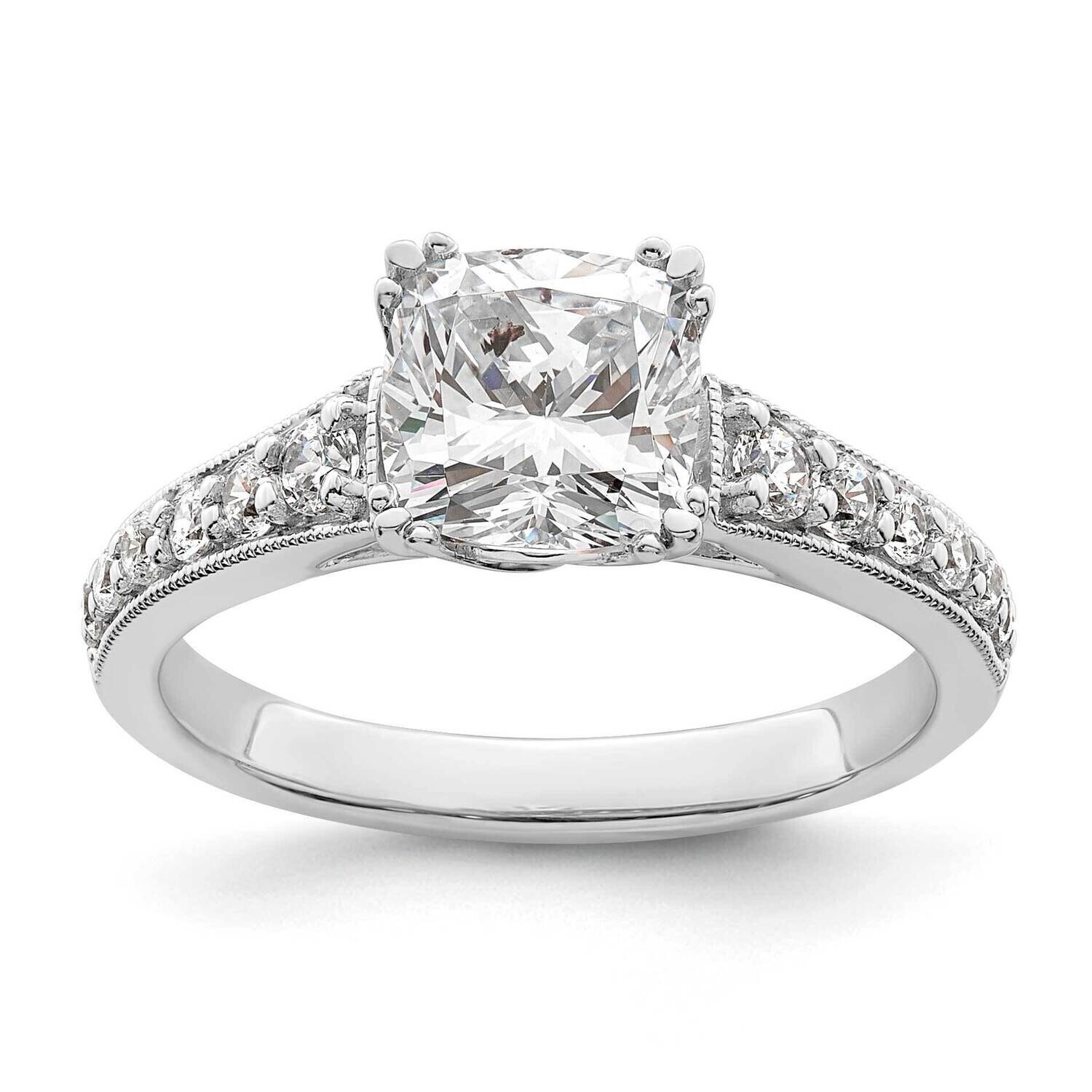 Holds 1.5 Carat 7.00mm Cushion Center 1/3 Carat Diamond Semi-Mount Engagement Ring 14k White Gold R…