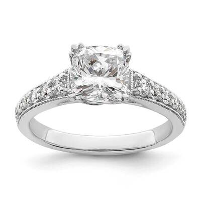 Holds 1.5 Carat 7.00mm Cushion Center 1/3 Carat Diamond Semi-Mount Engagement Ring 14k White Gold R…
