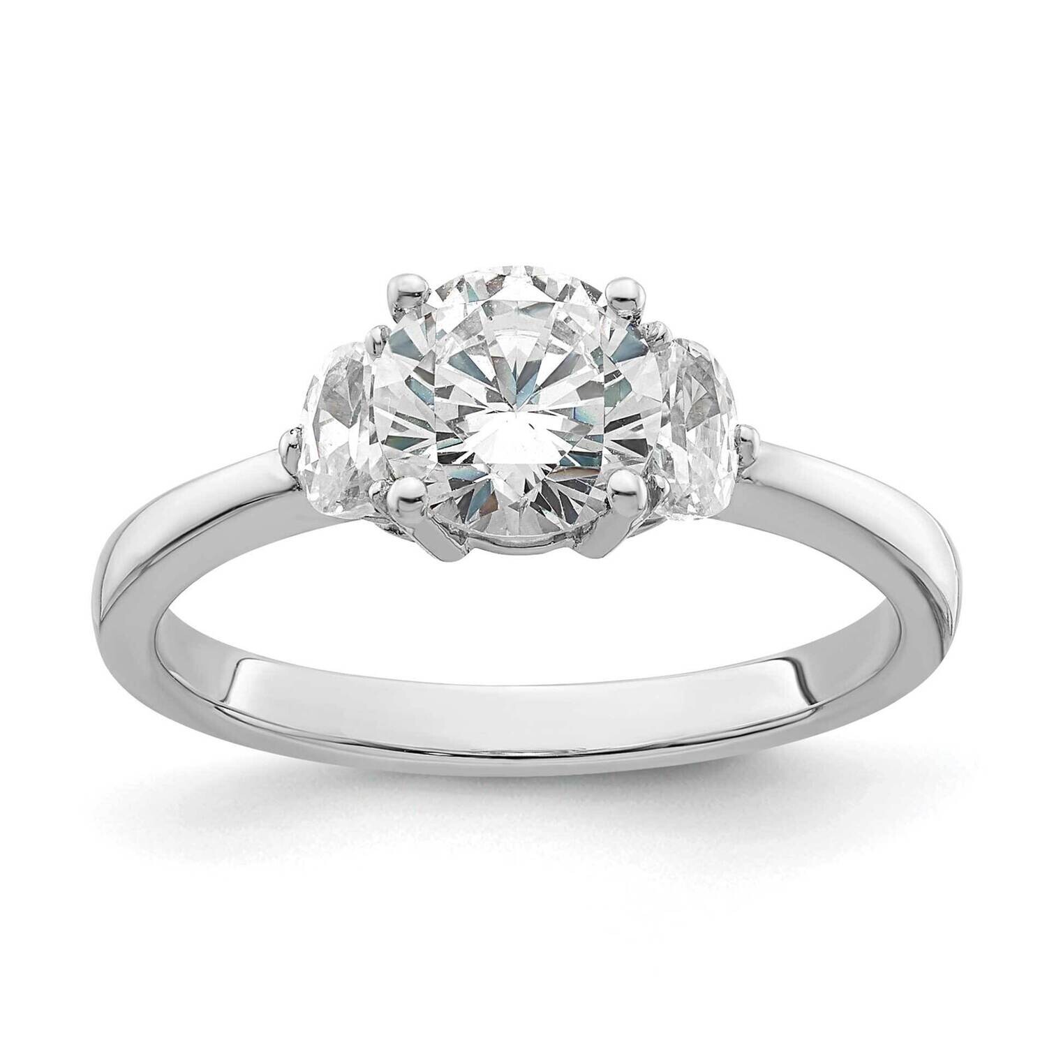 3 Stone Half Moon/Round Semi-Mount Including 2-Half Moon Side Stones Diamond Ring 14k White Gold RM…