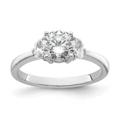 3 Stone Half Moon/Round Semi-Mount Including 2-Half Moon Side Stones Diamond Ring 14k White Gold RM…