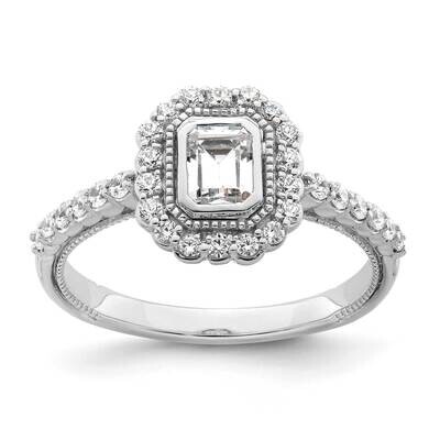 Halo Plus Holds 1/2 Carat 4.9mm Asscher-Cut Center Bezel 1/3 Carat Diamond Semi-Mount Engagement Ri…