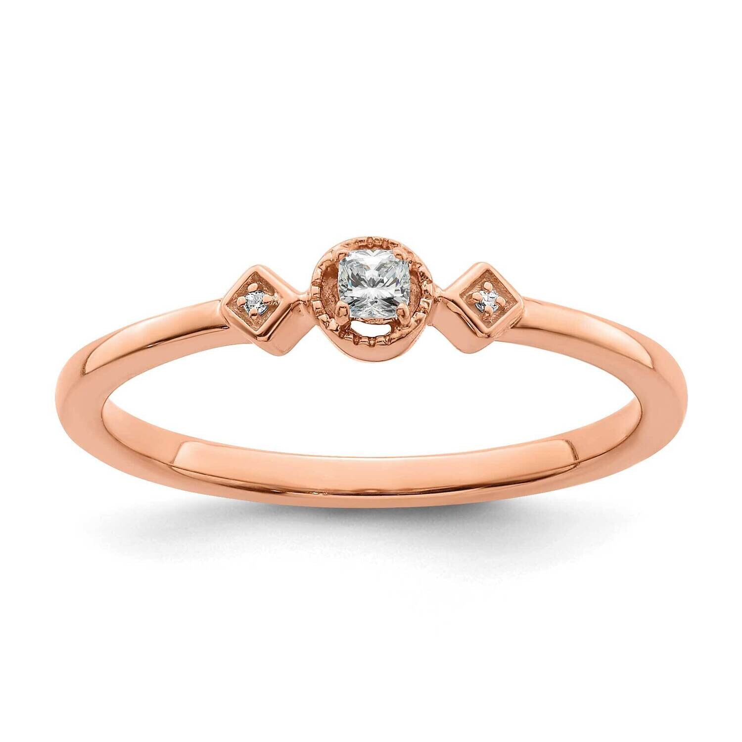 Beaded Edge Petite 3-Stone 1/15 Carat Cushion Diamond Complete Promise/Engagement Ring 14k Rose Gol…
