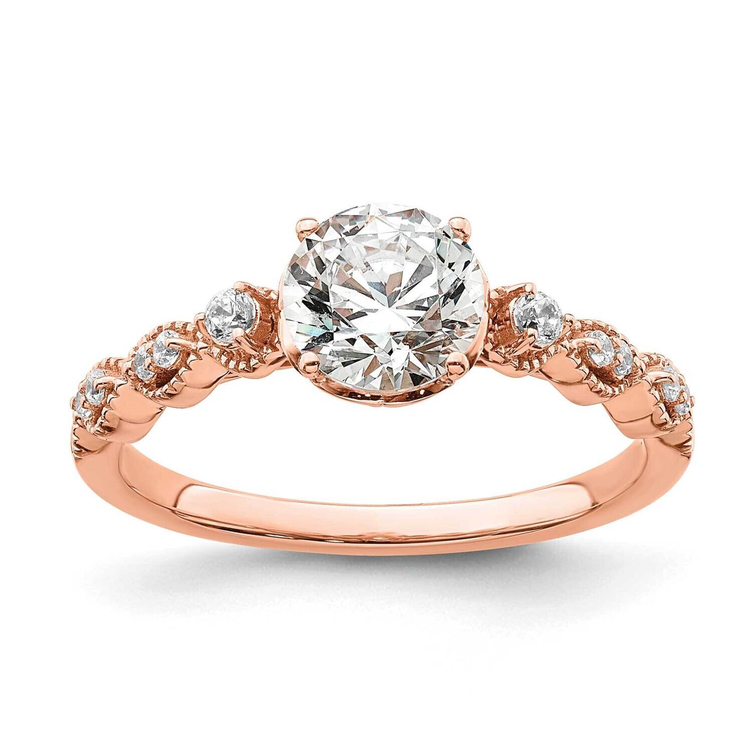 Holds 1 Carat 6.5mm Round Center 1/8 Carat Diamond Semi-Mount Engagement Ring 14k Rose Gold RM7856E…
