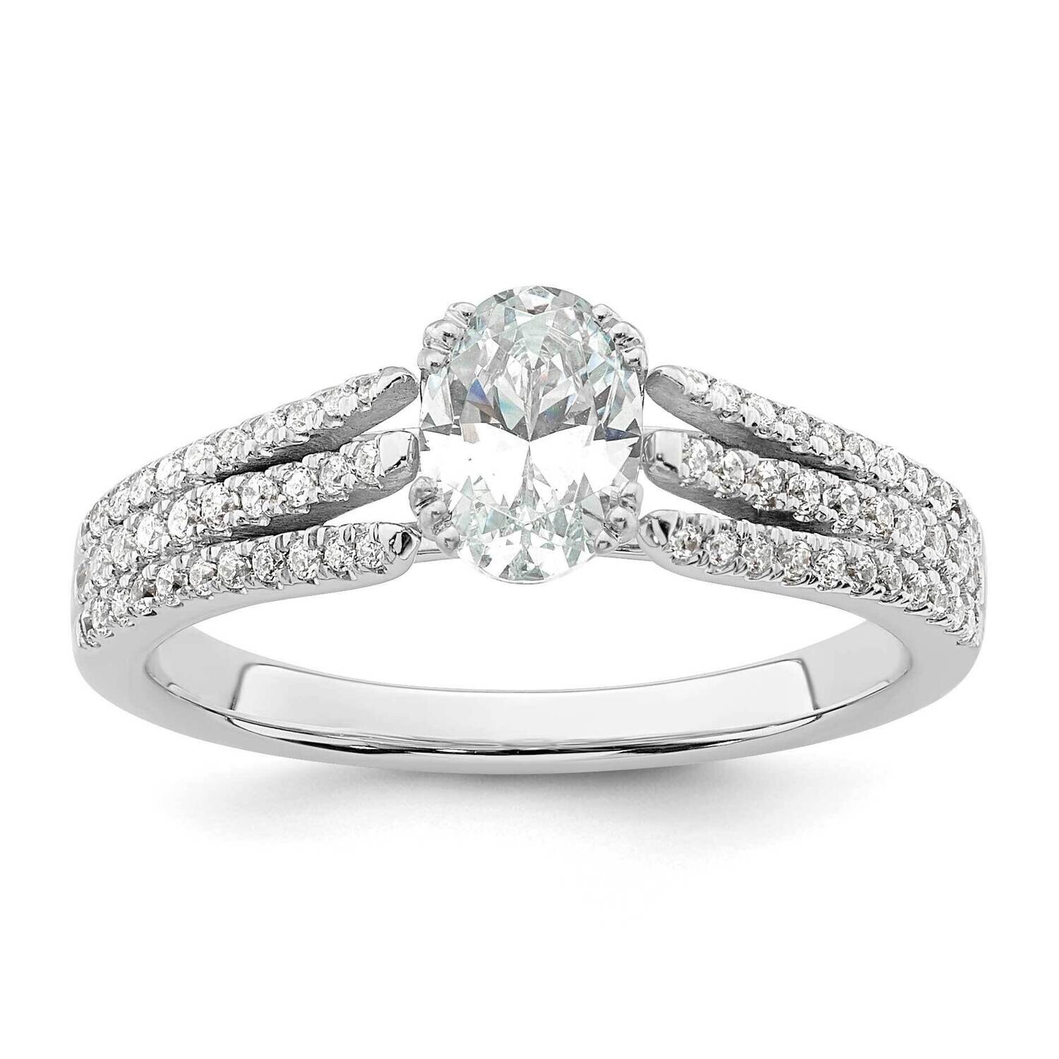 3-Row Holds 1/2 Carat 6.4X4.9mm Oval Center 1/4 Carat Diamond Semi-Mount Engagement Ring 14k White …