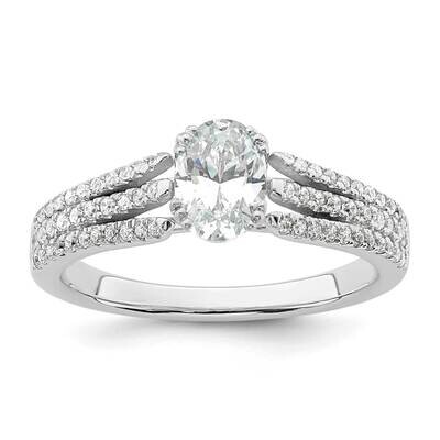 3-Row Holds 1/2 Carat 6.4X4.9mm Oval Center 1/4 Carat Diamond Semi-Mount Engagement Ring 14k White …