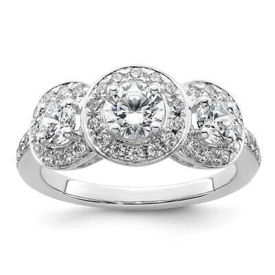 3-Stone Plus Holds 1/2 Carat 5.2mm Round Center 2-4.00mm Round Sides Diamond Halo Semi-Mount Engage…