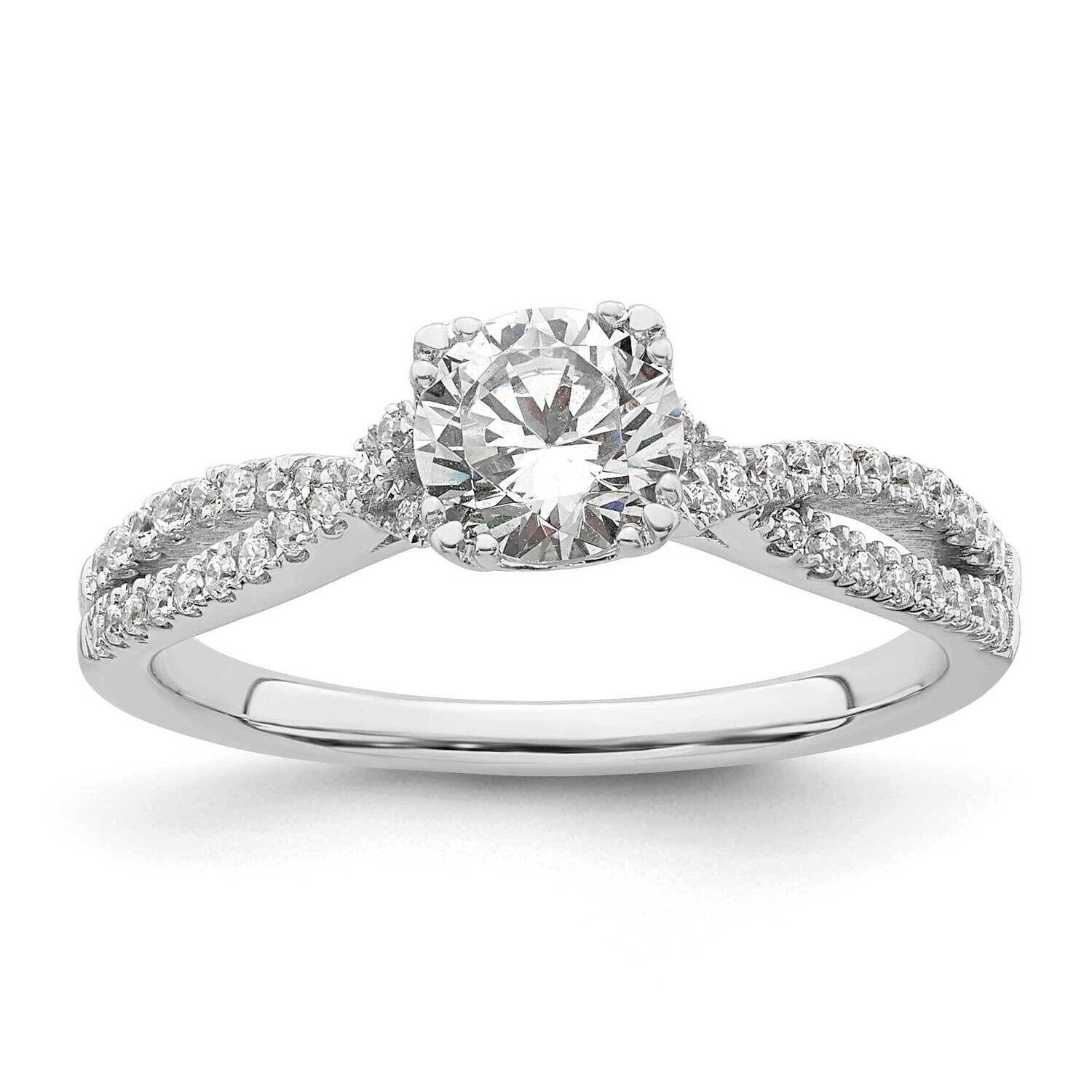 Criss-Cross Holds 3/4 Carat 5.8mm Round Center 1/5 Carat Diamond Semi-Mount Engagement Ring 14k Whi…