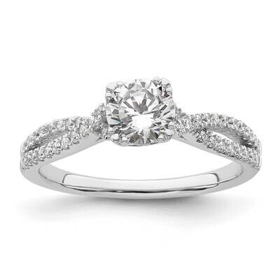 Criss-Cross Holds 3/4 Carat 5.8mm Round Center 1/5 Carat Diamond Semi-Mount Engagement Ring 14k Whi…