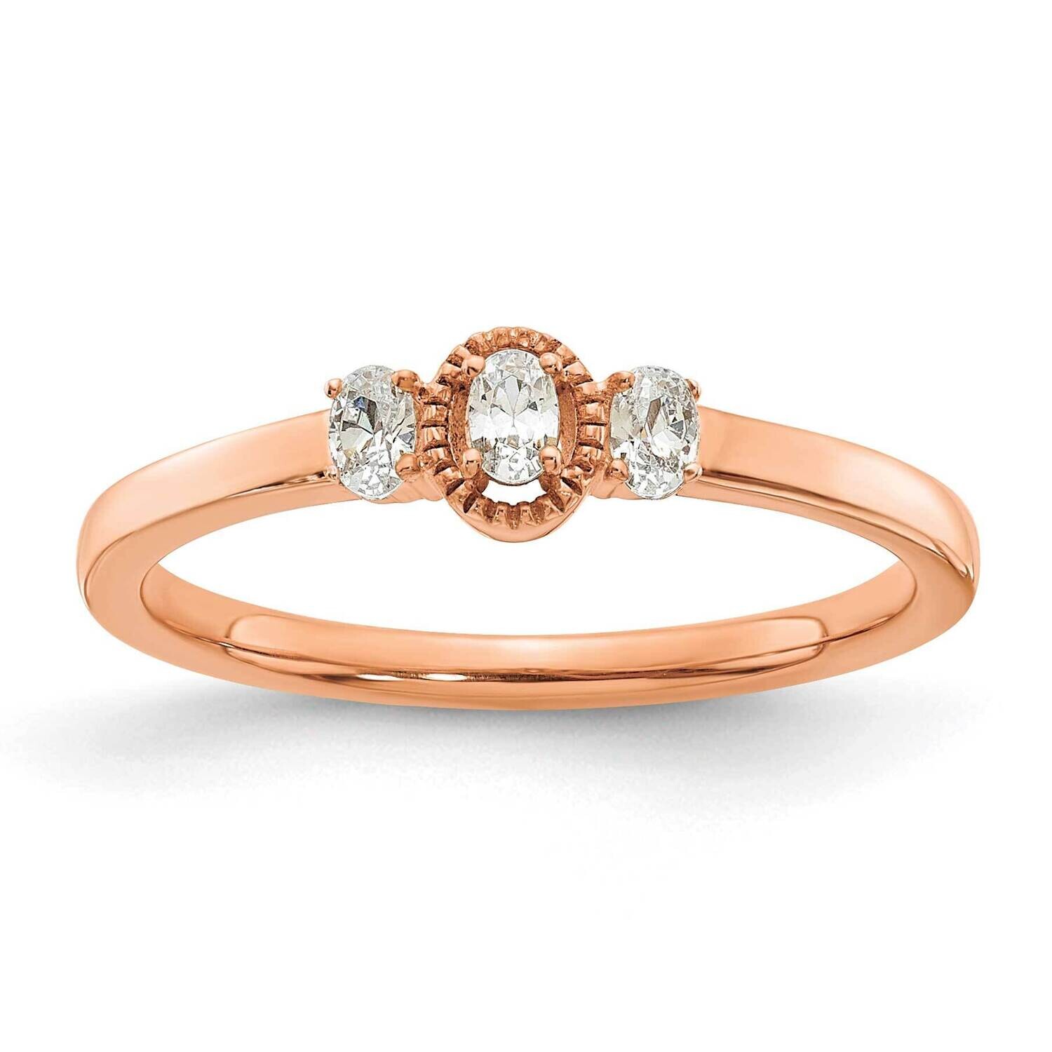 Beaded Edge Petite 3-Stone 1/8 Carat Oval Diamond Complete Promise/Engagement Ring 14k Rose Gold RM…