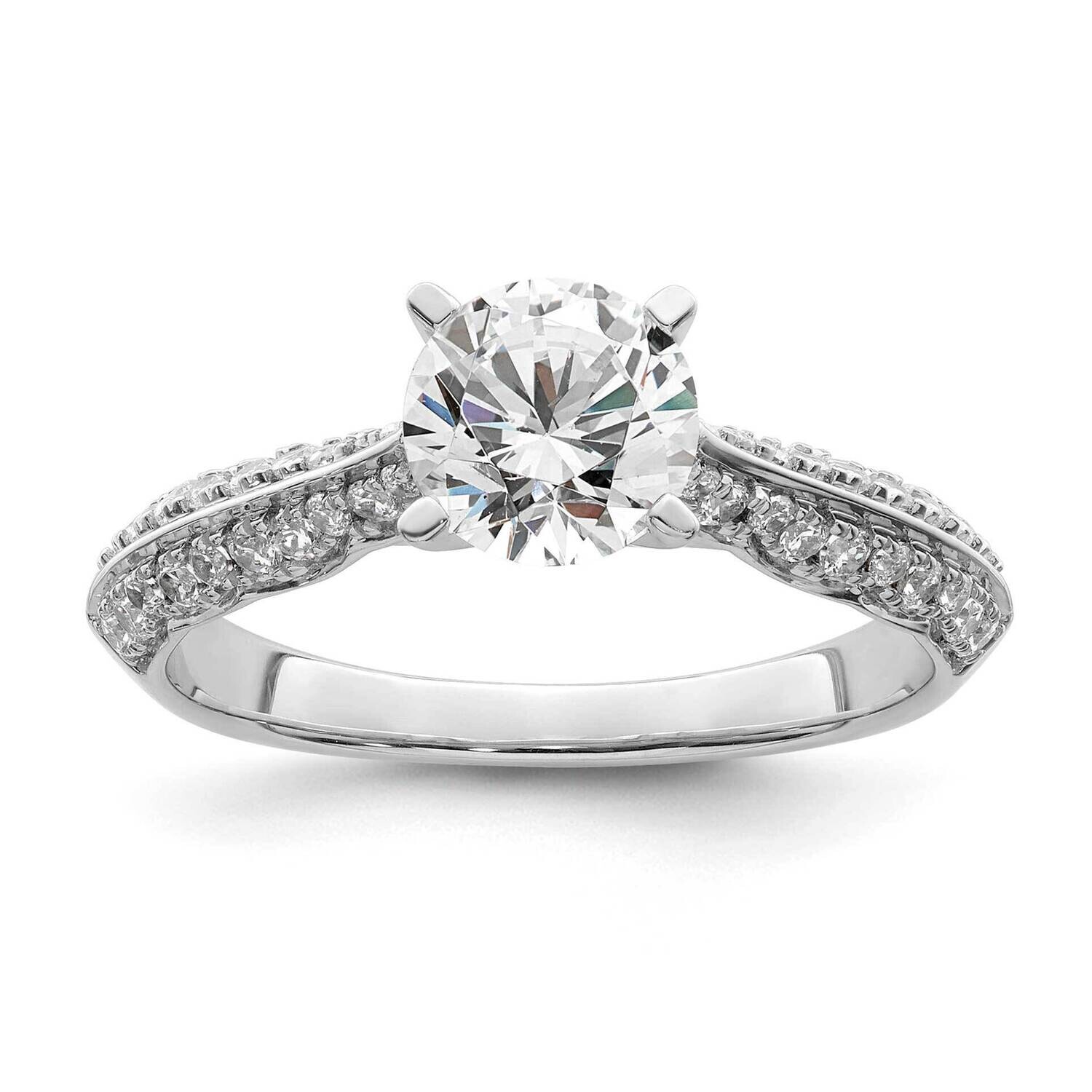 Holds 1 Carat 6.5mm Round Center 1/3 Carat Diamond Semi-Mount Engagement Ring 14k White Gold RM8775…
