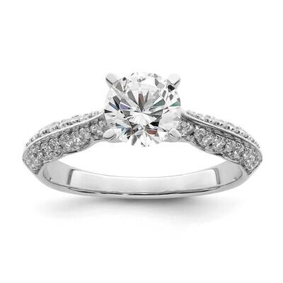 Holds 1 Carat 6.5mm Round Center 1/3 Carat Diamond Semi-Mount Engagement Ring 14k White Gold RM8775…