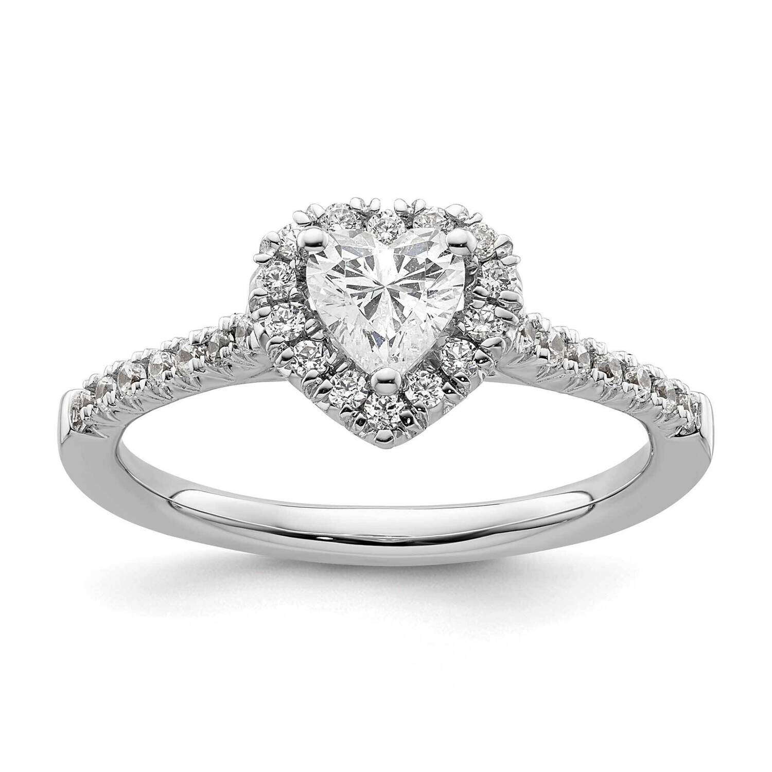 Halo Holds 1/2 Carat 5.2mm Heart Center 1/4 Carat Diamond Semi-Mount Engagement Ring 14k White Gold…