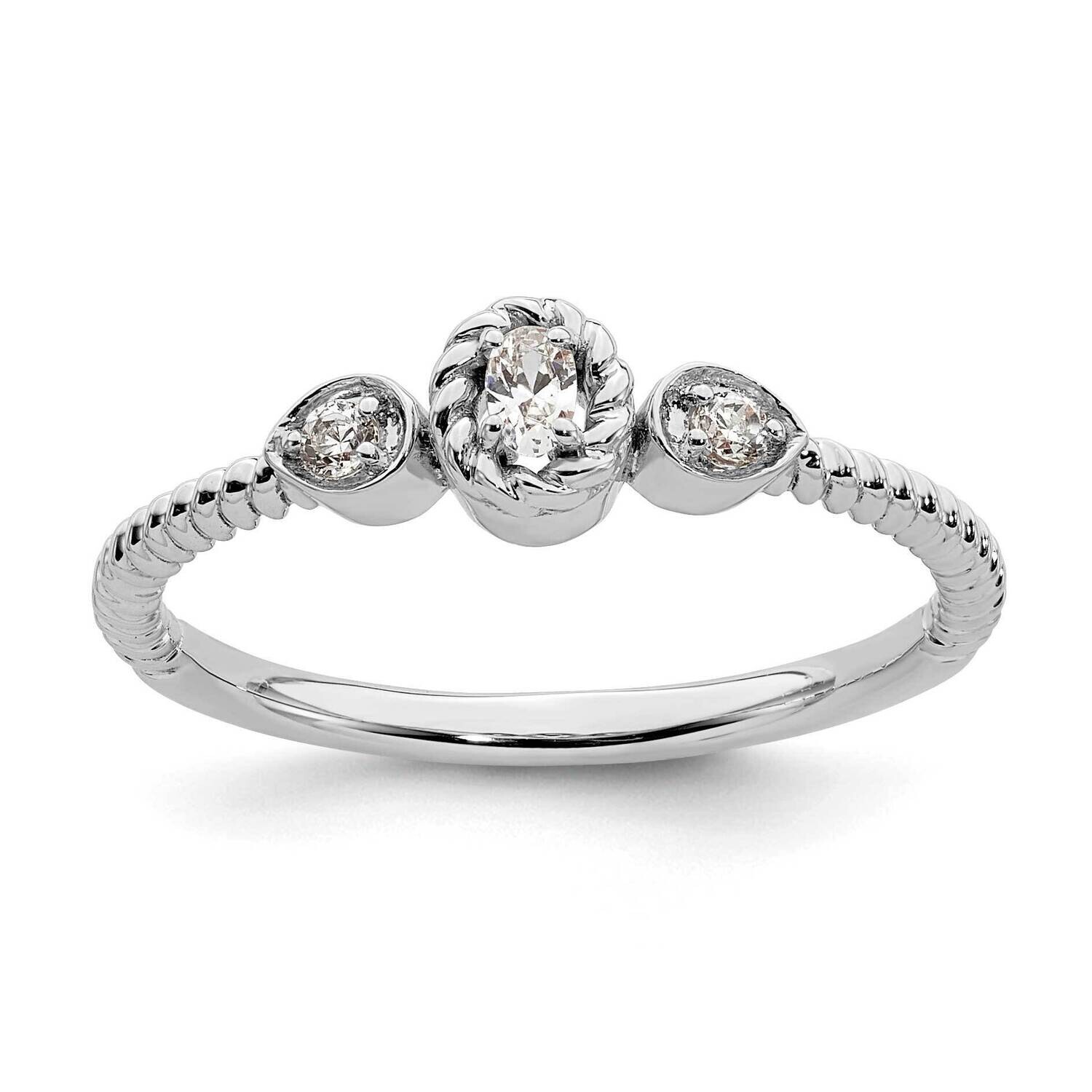 Roped BPetite 3-Stone 1/15 Carat Oval Diamond Complete Promise/Engagement Ring 14k White Gold RM779…