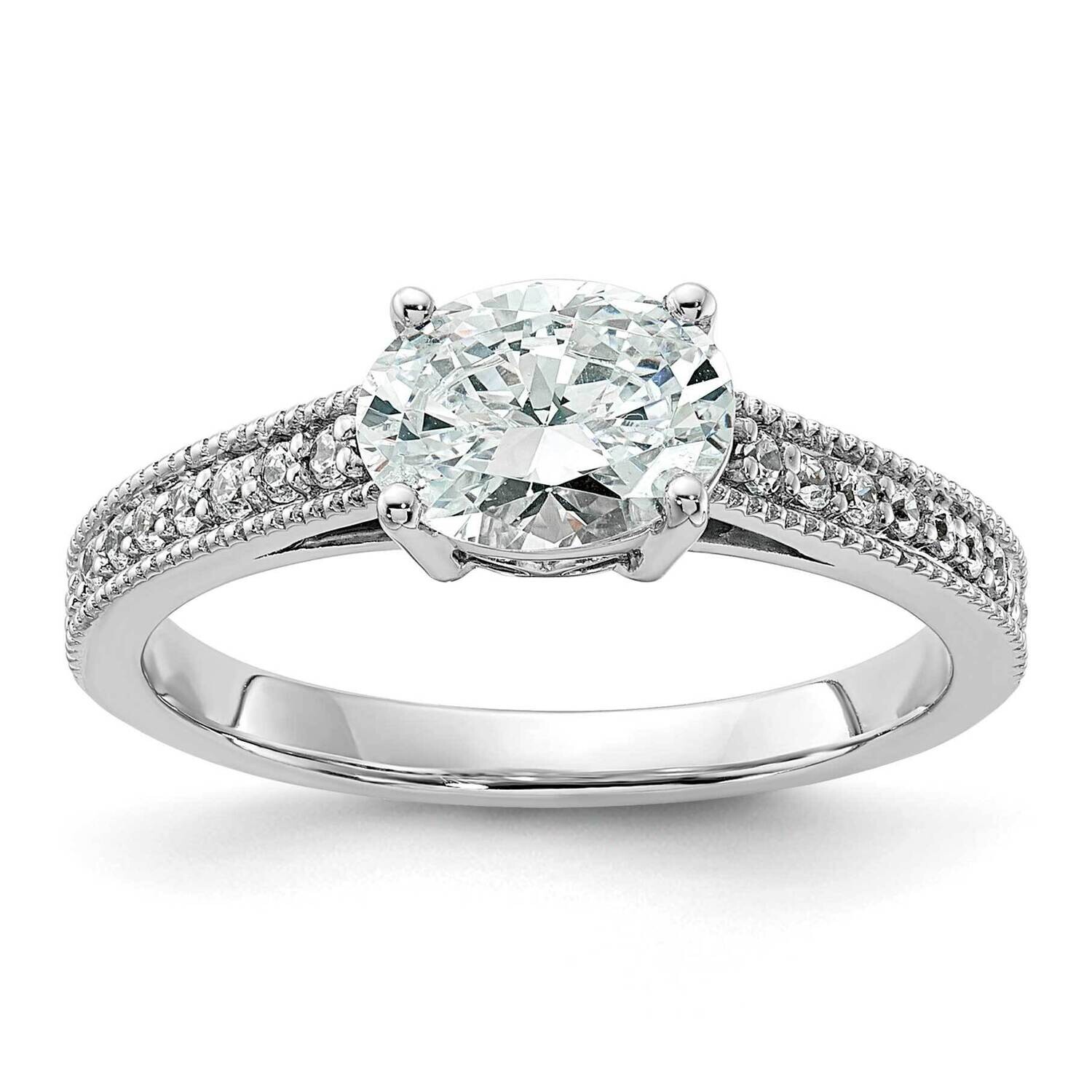 East West Holds 1 Carat 8.00X6.1mm Oval Center 1/6 Carat Diamond Semi-Mount Engagement Ring 14k Whi…