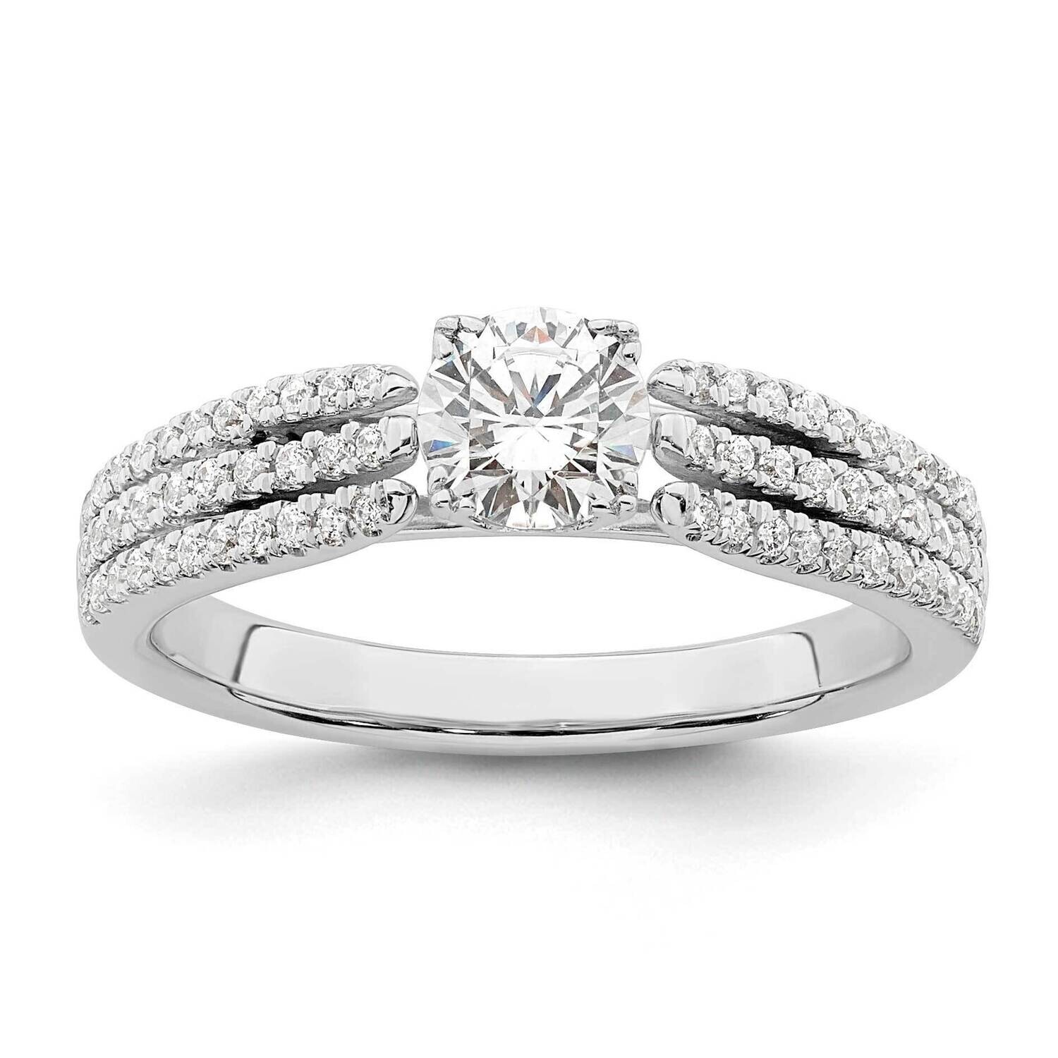 3-Row Holds 1/2 Carat 5.2mm Round Center 1/4 Carat Diamond Semi-Mount Engagement Ring 14k White Gol…