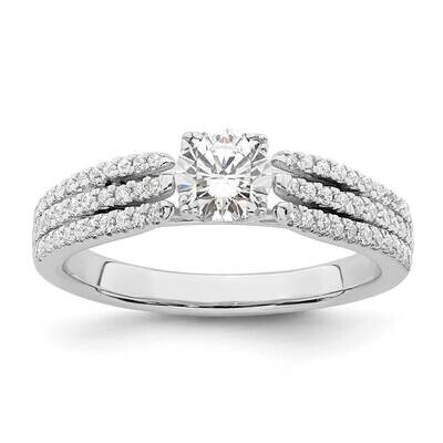 3-Row Holds 1/2 Carat 5.2mm Round Center 1/4 Carat Diamond Semi-Mount Engagement Ring 14k White Gol…