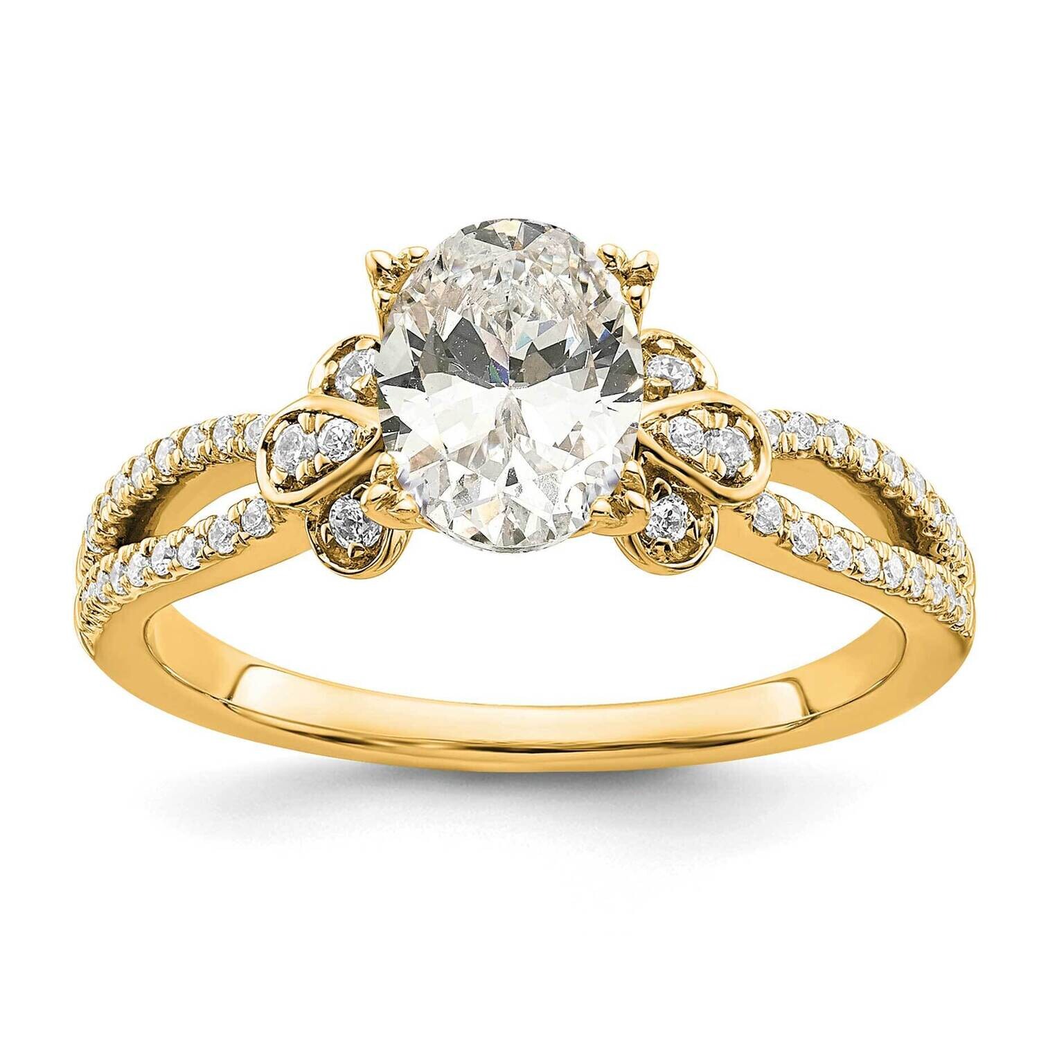 Split Shank Holds 1 Carat 8.00X6.1mm Oval Center 1/6 Carat Diamond Semi-Mount Engagement Ring 14k G…
