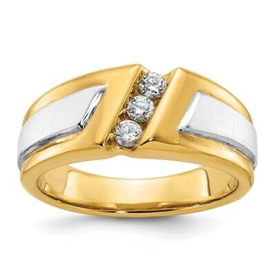 Ibgoodman Men&#39;s Polished Satin 3-Stone 1 4 Carat A Quality Diamond Ring 10k Two-Tone Gold B58007-0Y…