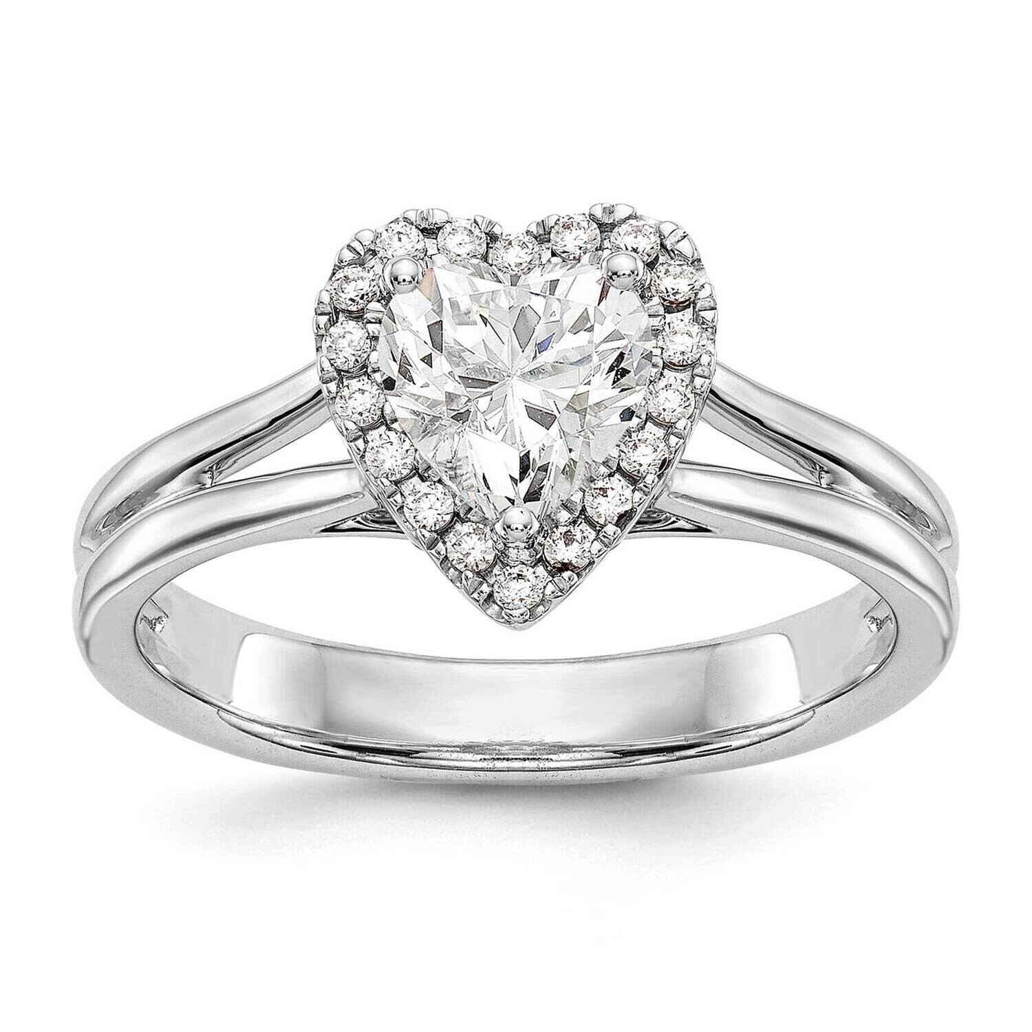 Halo Holds 1 Carat 6.6mm Heart Center 1/8 Carat Diamond Semi-Mount Split Shank Engagement Ring 14k …
