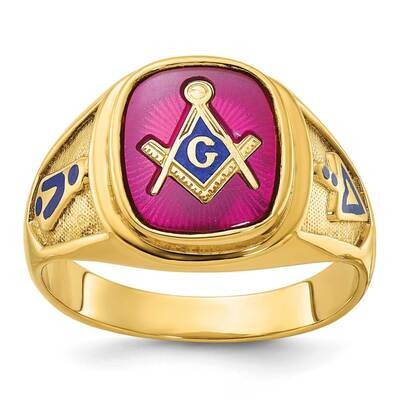 Ibgoodman Men&#39;s Polished Textured Blue Enamel Lab Created Ruby Blue Lodge Master Masonic Ring 10k G…