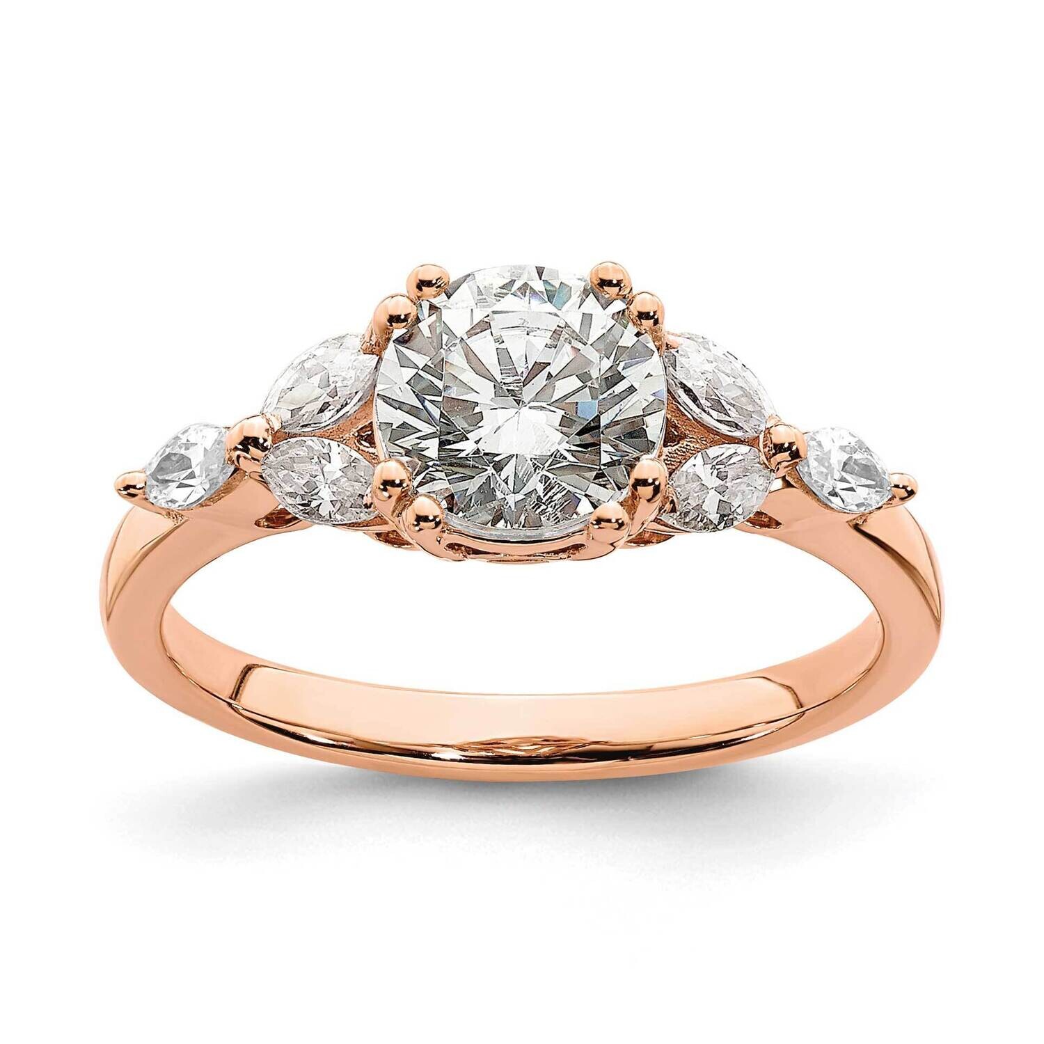 Holds 1 Carat 6.5mm Round Center 1/5 Carat Marquise Diamond Semi-Mount Engagement Ring 14k Rose Gol…