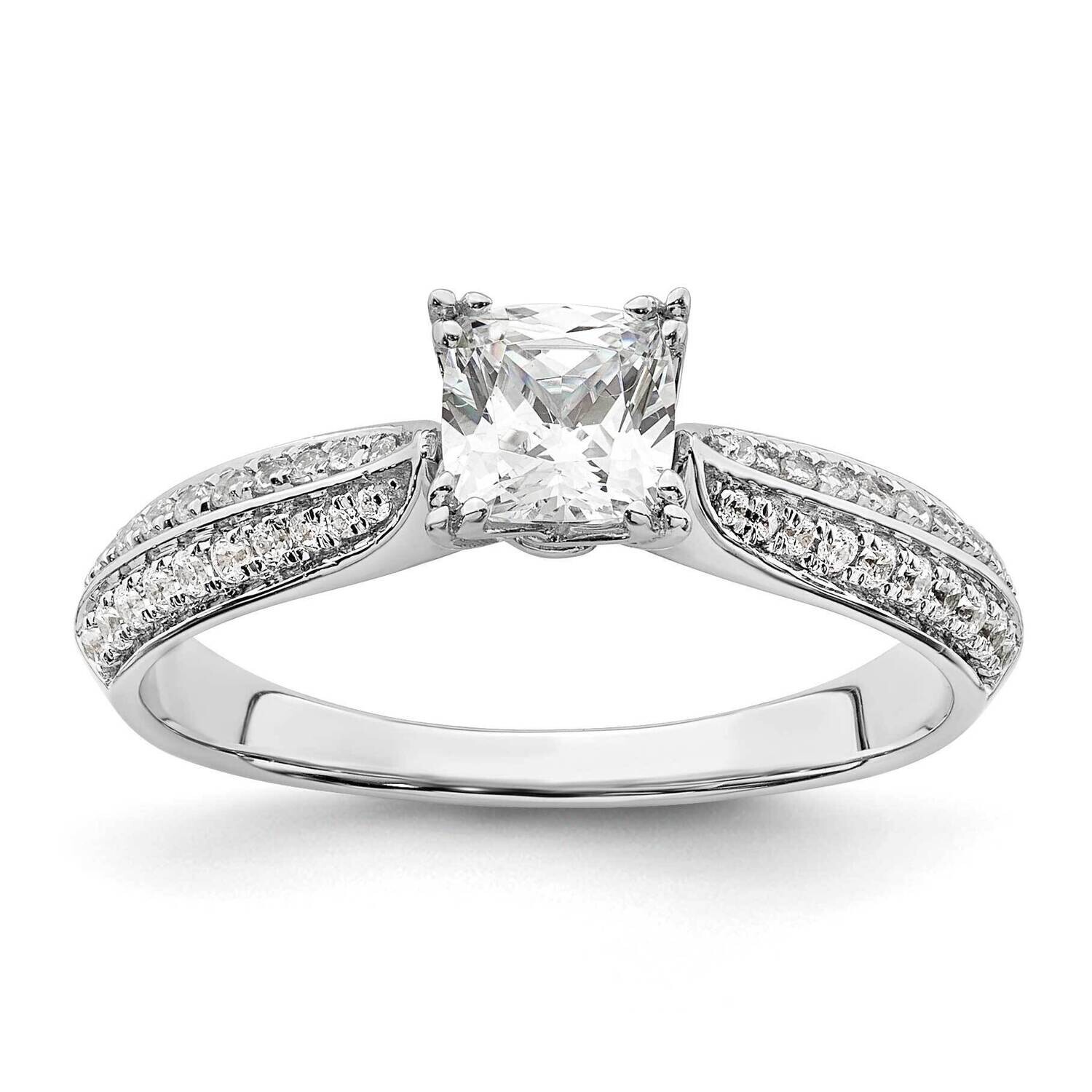 Holds 1/2 Carat 4.9mm Cushion Center 1/5 Carat Diamond Semi-Mount Engagement Ring 14k White Gold RM…