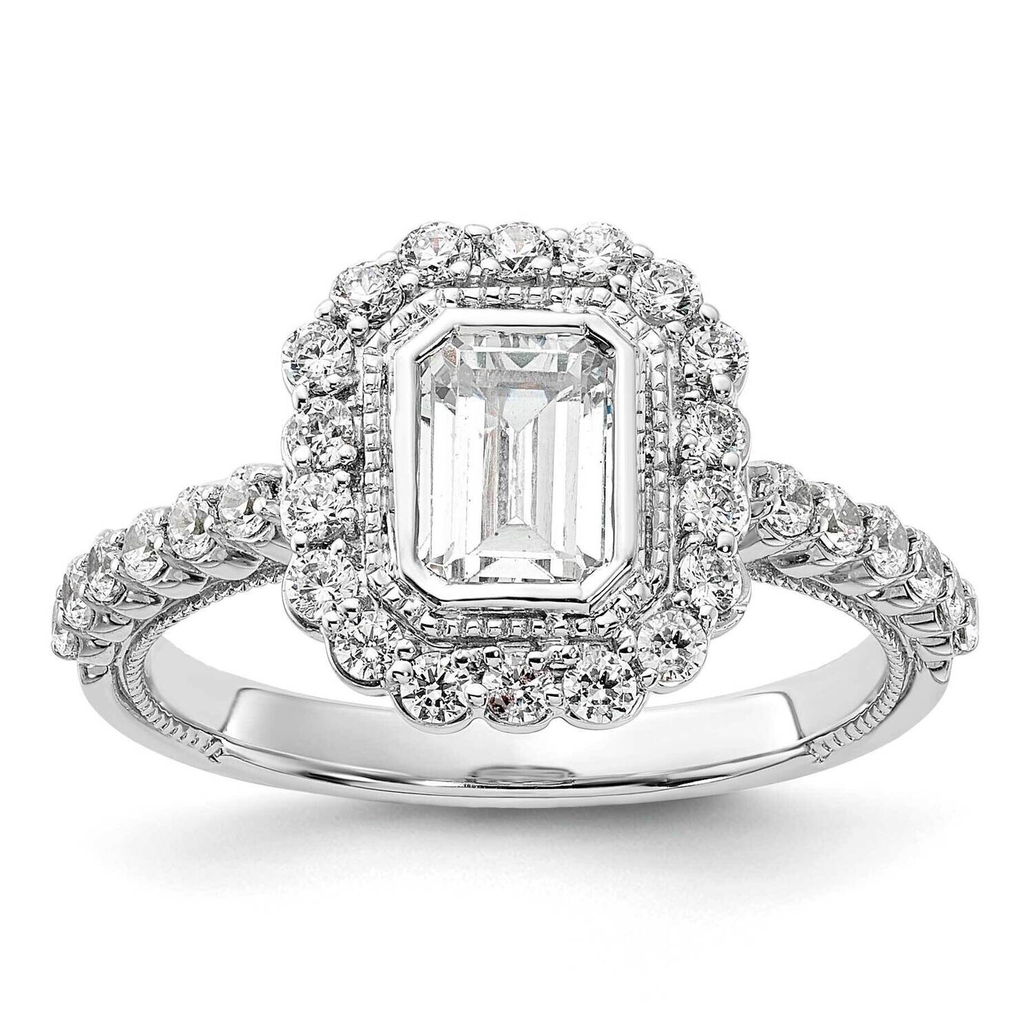 Halo Plus Holds 1 Carat 6.5X4.8mm Emerald-Cut Center Bezel 5/8 Carat Diamond Semi-Mount Engagement …