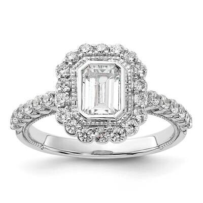 Halo Plus Holds 1 Carat 6.5X4.8mm Emerald-Cut Center Bezel 5/8 Carat Diamond Semi-Mount Engagement …
