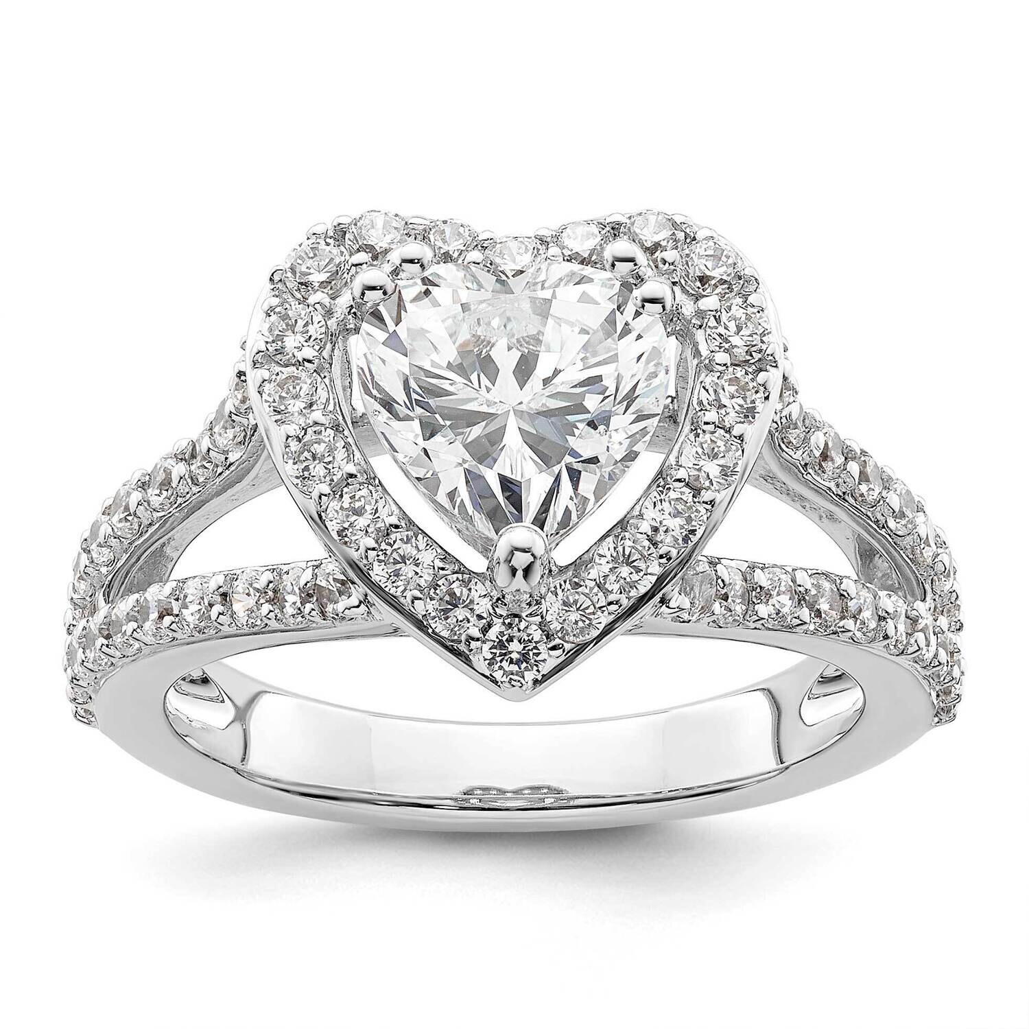 Halo Plus Holds 1.5 Carat 7.5mm Heart Center 1 Carat Diamond Semi-Mount Engagement Ring 14k White G…