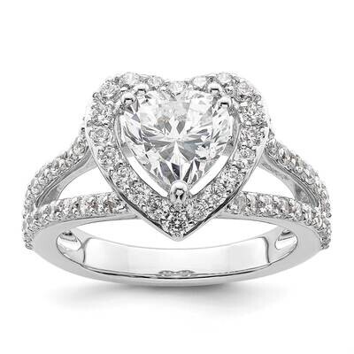 Halo Plus Holds 1.5 Carat 7.5mm Heart Center 1 Carat Diamond Semi-Mount Engagement Ring 14k White G…