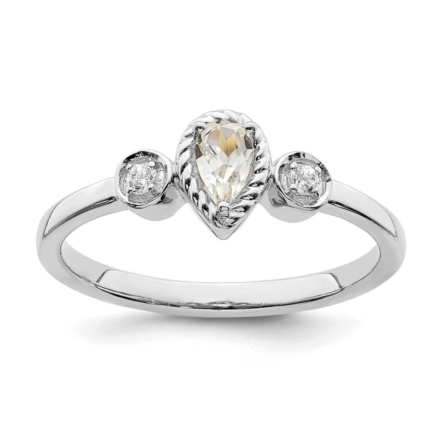 Rope Edge Petite 3-Stone 1/4 Carat Pear Diamond Complete Promise/Engagement Ring 14k White Gold RM7…