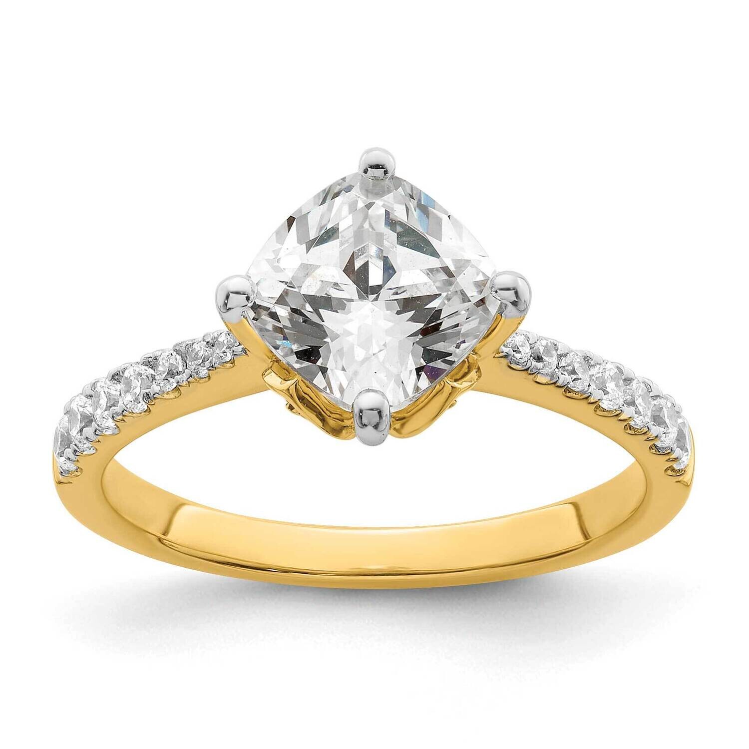 Leaf Design Holds 2 Carat 7.6mm Cushion Center 1/3 Carat Diamond Semi-Mount Engagement Ring 14k Gol…