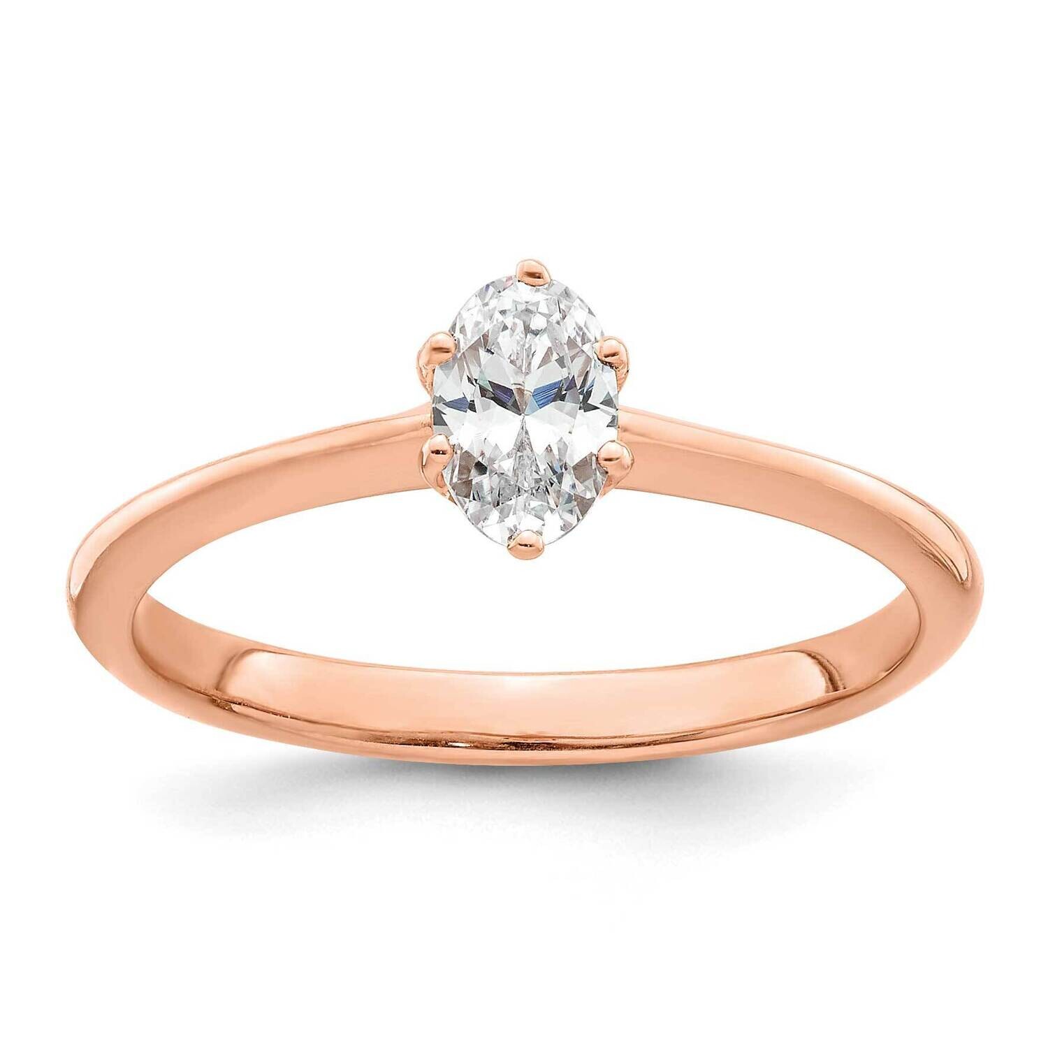 Holds 1/2 Carat 6X4mm Oval 6-Prong .01 Carat Diamond Leaf Design Semi-Mount Engagement Ring 14k Ros…