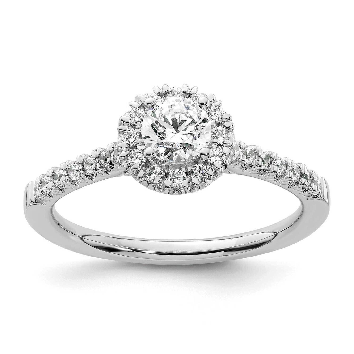 Halo Holds 3/8 Carat 4.6mm Round Center 1/4 Carat Diamond Semi-Mount Engagement Ring 14k White Gold…