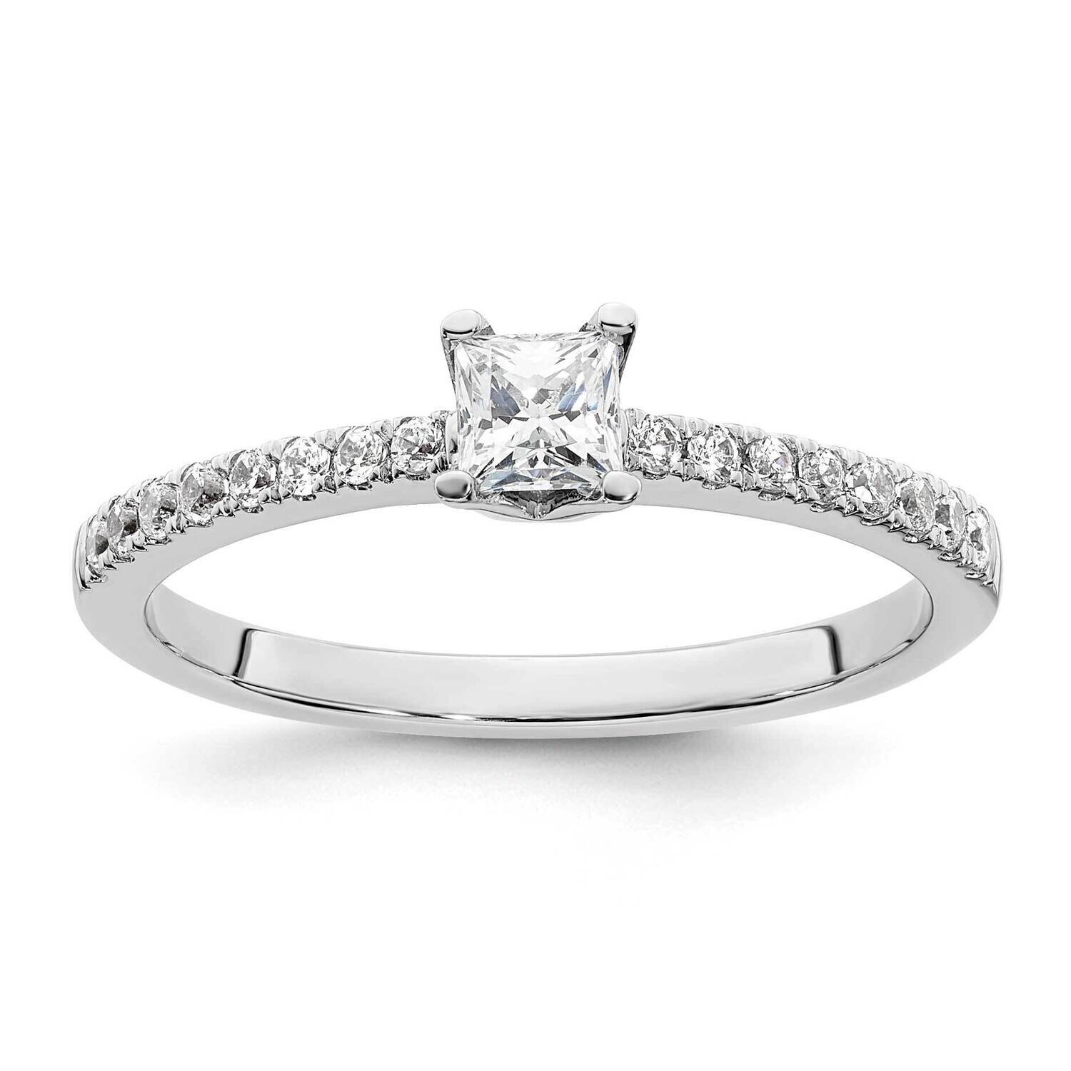 Holds 1/4 Carat 3.5mm Princess Center 1/6 Carat Diamond Semi-Mount Engagement Ring 14k White Gold R…