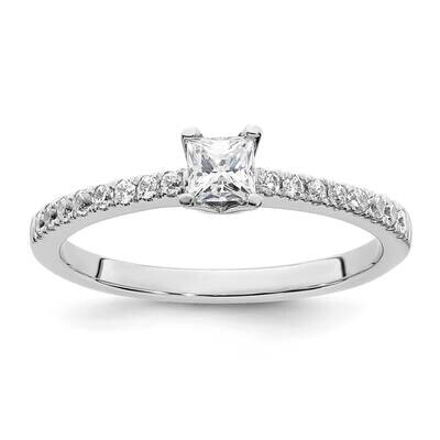 Holds 1/4 Carat 3.5mm Princess Center 1/6 Carat Diamond Semi-Mount Engagement Ring 14k White Gold R…