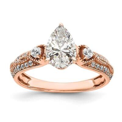 Holds 1 Carat 8.00X6.1mm Pear Center 1/4 Carat Diamond Semi-Mount Engagement Ring 14k Rose Gold RM7…