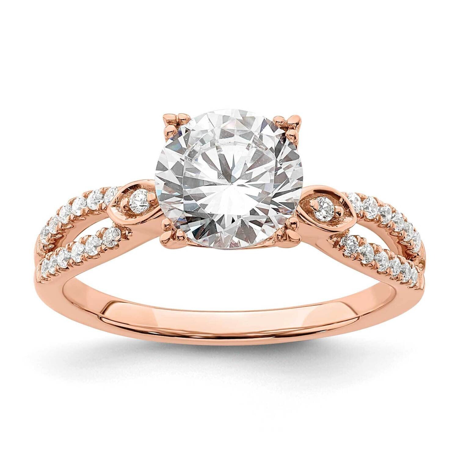 2-Row Holds 1.5 Carat 7.5mm Round Center 1/6 Carat Diamond Semi-Mount Engagment Ring 14k Rose Gold …