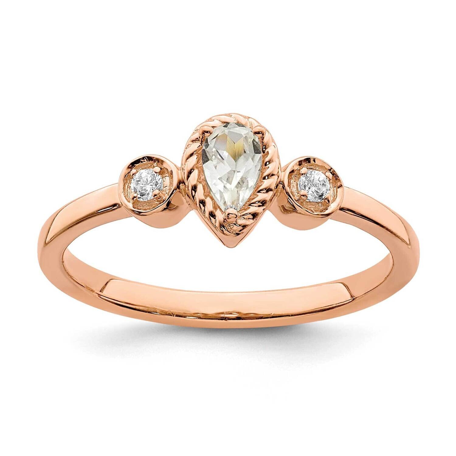 Rope Edge Petite 3-Stone 1/4 Carat Pear Diamond Complete Promise/Engagement Ring 14k Rose Gold RM77…