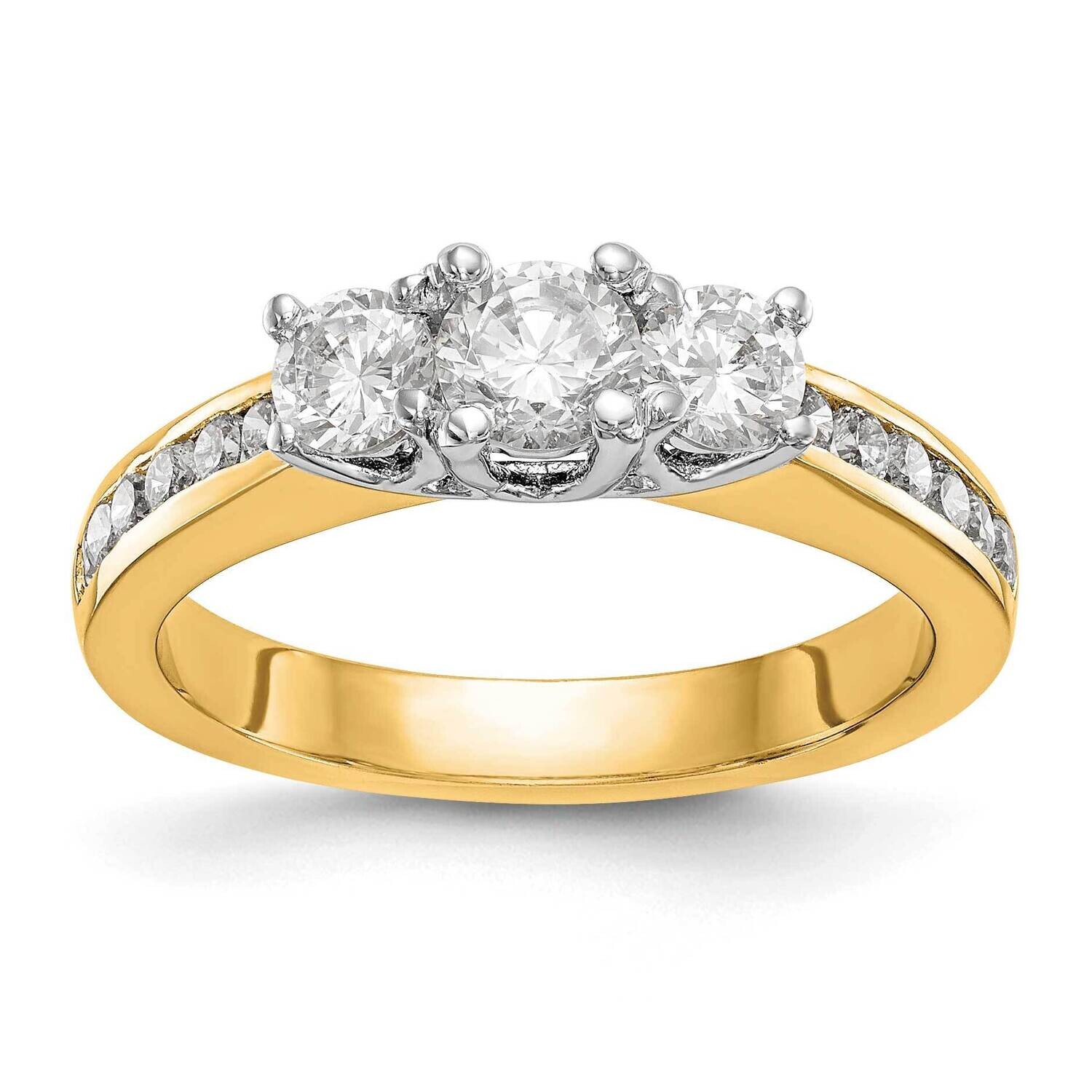 3-Stone Plus Holds 3/4 Carat 5.8mm Round Center 2-4.8mm Round Sides Diamond Semi-Mount Engagement Ring 14k Two-Tone Gold RM2979E-075-YWAA