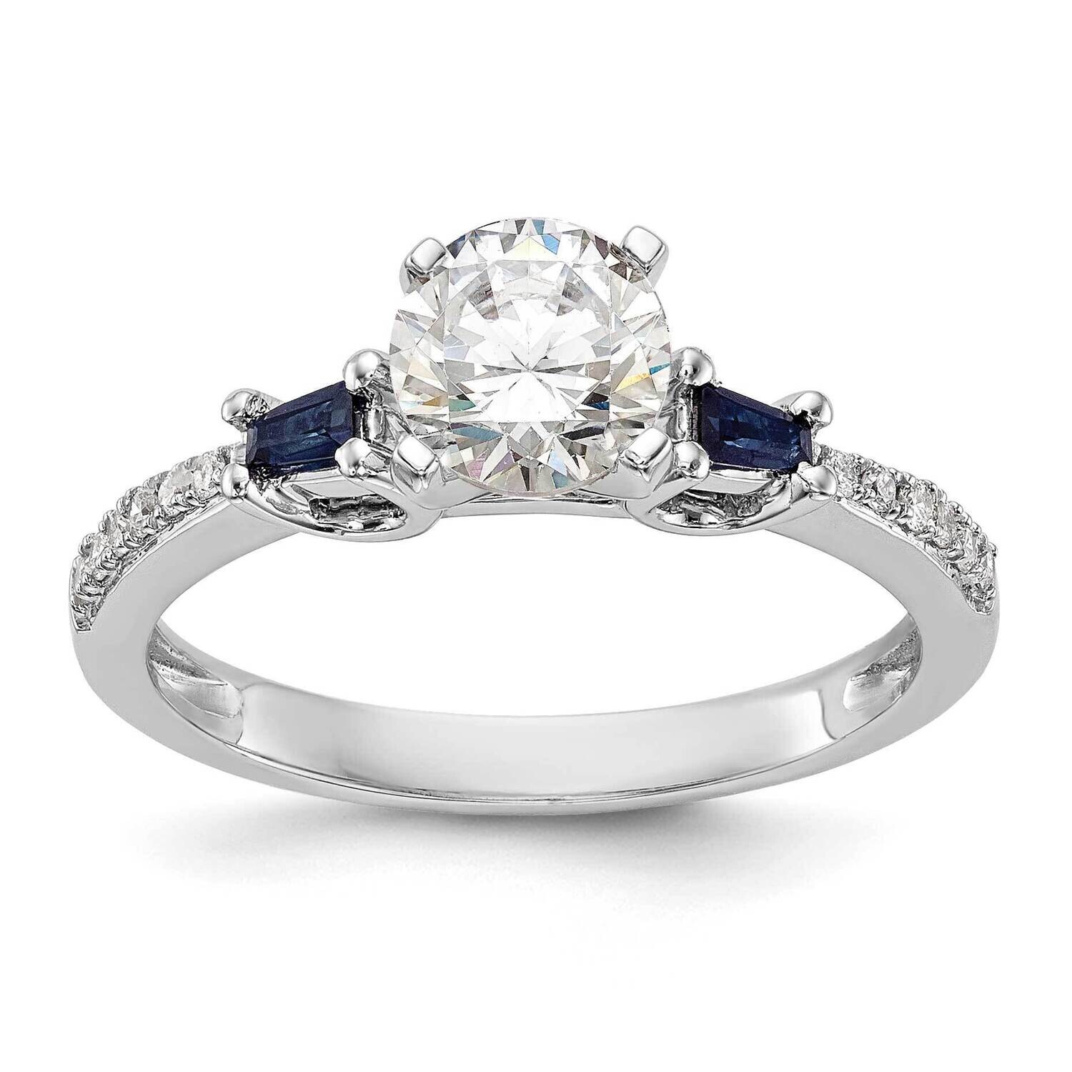 3-Stone Diamond Peg Set Sapphire Semi-Mount Including 2-Sapphire Side Stones Engagement Ring 14k Wh…