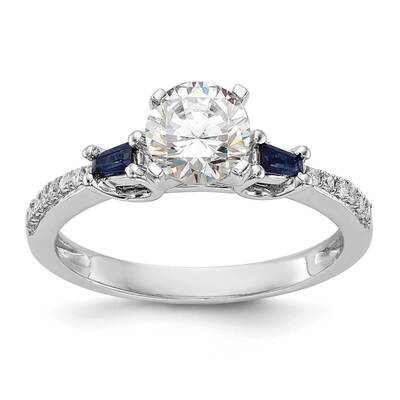 3-Stone Diamond Peg Set Sapphire Semi-Mount Including 2-Sapphire Side Stones Engagement Ring 14k Wh…