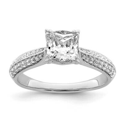 Holds 1 Carat 6.00mm Cushion Center 1/4 Carat Diamond Semi-Mount Engagement Ring 14k White Gold RM7…