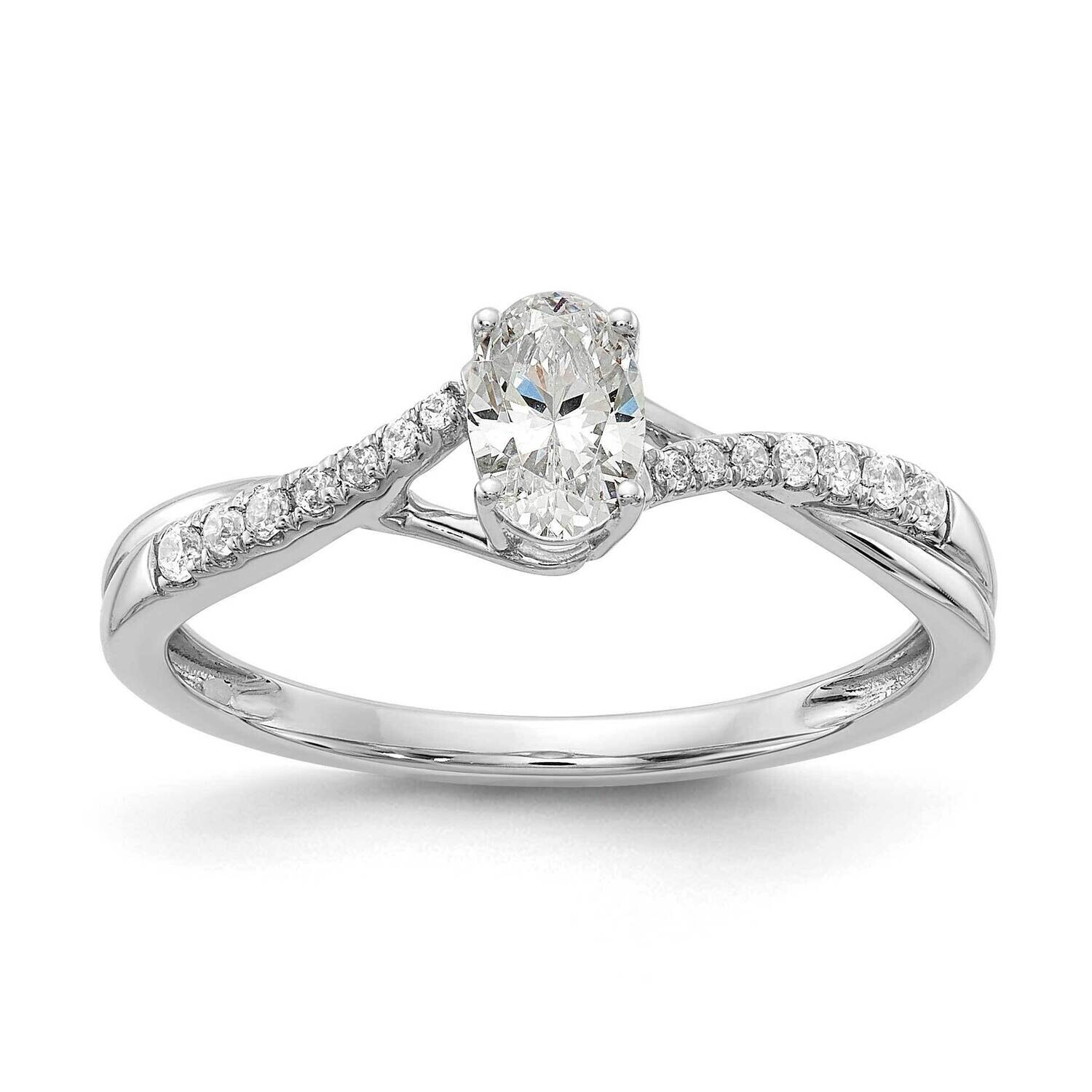 By-Pass Holds 3/8 Carat 5.8X3.8mm Oval Center 1/10 Carat Diamond Semi-Mount Engagement Ring 14k Whi…