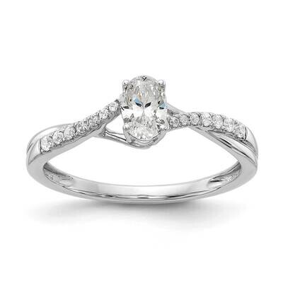 By-Pass Holds 3/8 Carat 5.8X3.8mm Oval Center 1/10 Carat Diamond Semi-Mount Engagement Ring 14k Whi…