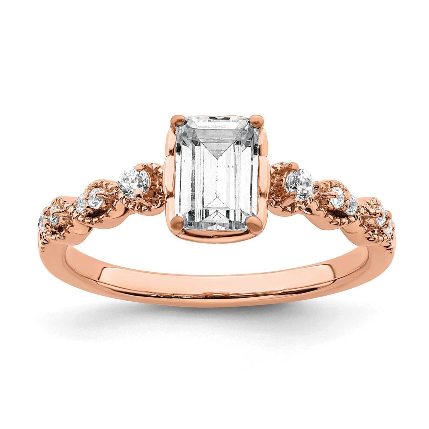 Holds 1 Carat 6.9X5.2mm Emerald-Cut Center 1/8 Carat Diamond Semi-Mount Engagement Ring 14k Rose Go…