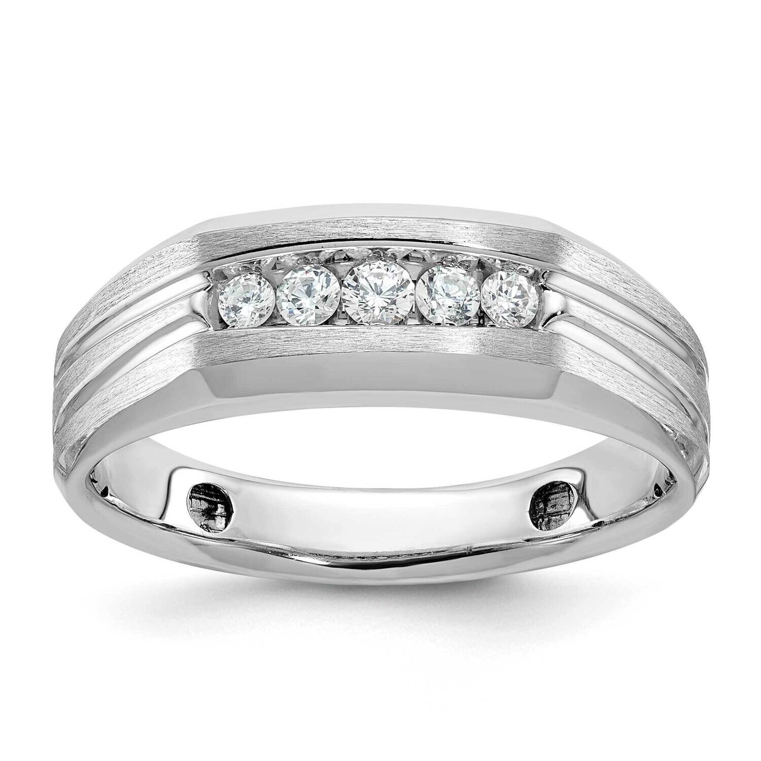 Ibgoodman Men&#39;s Polished Satin Grooved 5-Stone Ring Mounting 14k White Gold B58455-4W by IBGoodman,…