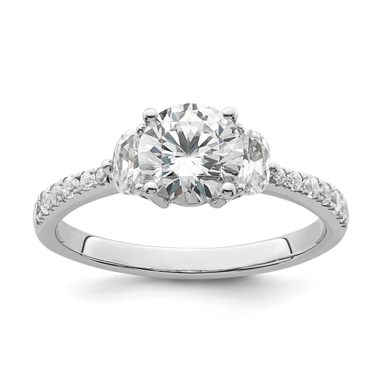 3 Stone Half Moon/Round Semi-Mount Including 2-Half Moon Side Stones Diamond Ring 14k White Gold RM…